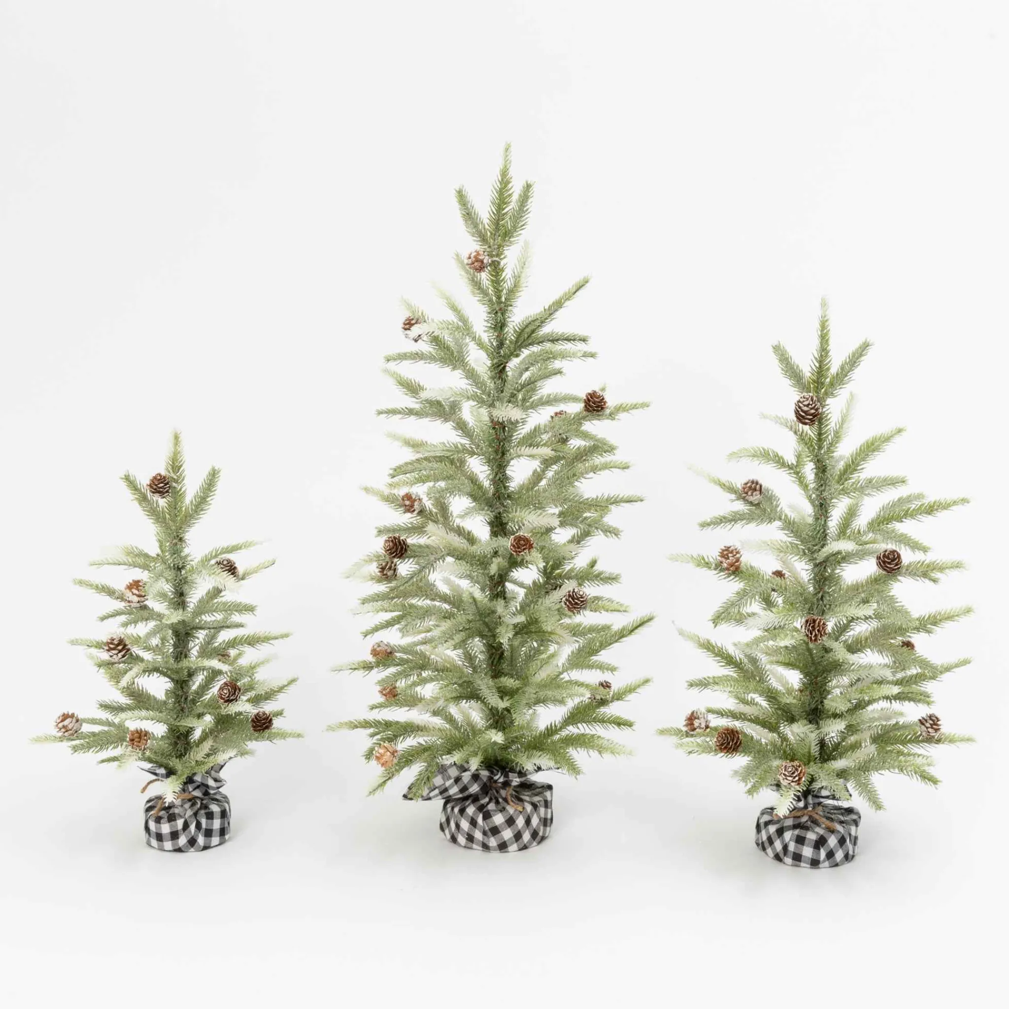 Gerson International Set Of 3 Farmhouse Christmas Trees With Black And White Plaid