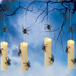 Gerson International Set Of 4 Floating Halloween Spider Candles With Remote, Timer
