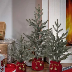 Gerson International Set Of 3 Holiday Pine Trees With Christmas Jingle Bell Base