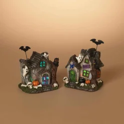 Gerson International Set Of 2 Lighted Halloween Haunted Houses, Battery Operated