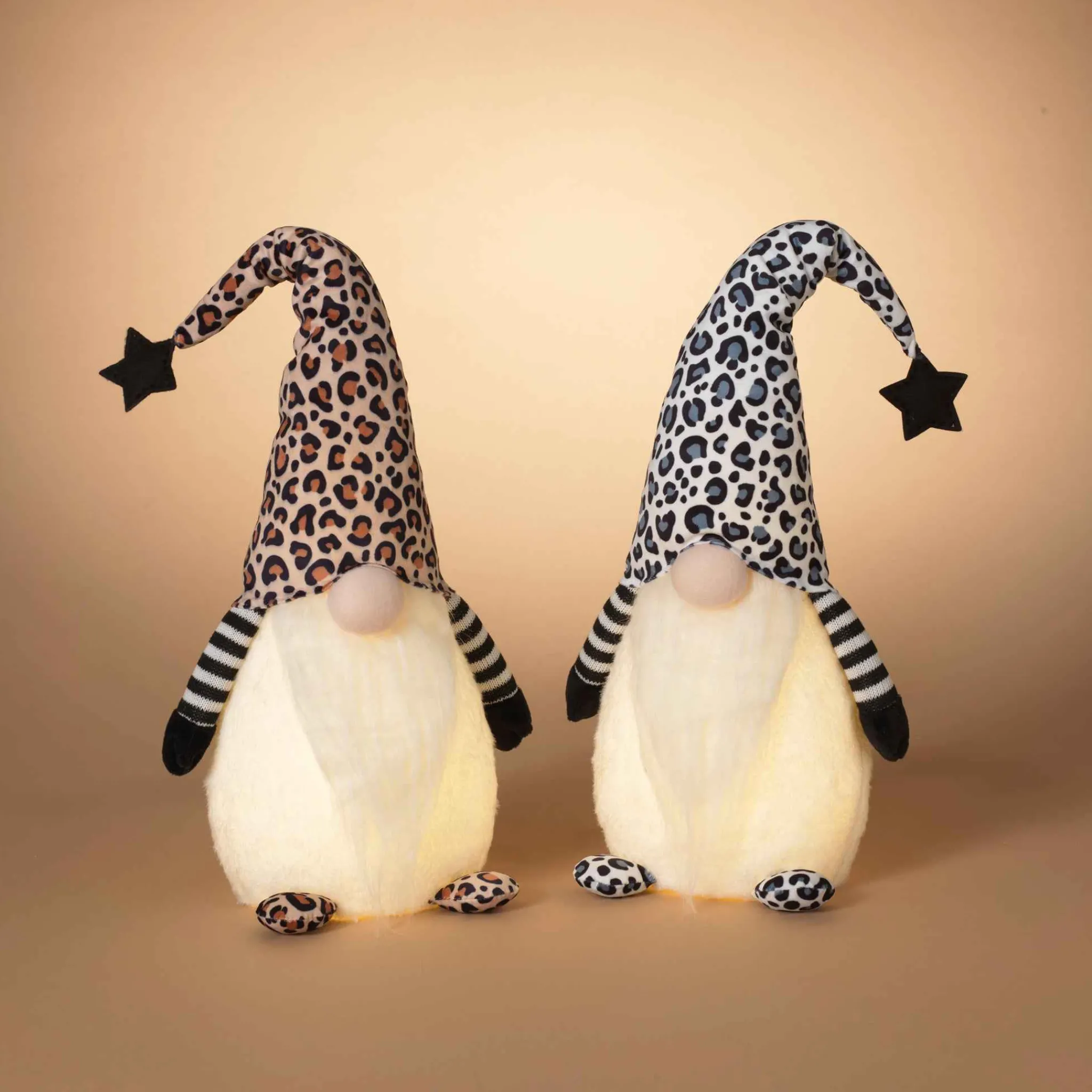 Gerson International Set Of 2 Lighted Leopard Print Gnome Figurines, Battery Operated
