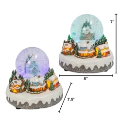 Gerson International Set Of 2 Musical Light Snow Globe With Christmas Village Scene