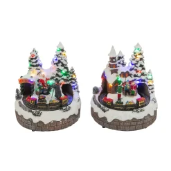 Gerson International Set Of 2 Musical Lighted Christmas Village With Moving Scenes
