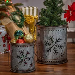 Gerson International Set Of 2 Nesting Metal Galvanized Snowflake Luminaries, Lg Is 19.8-In H (Including Handle)