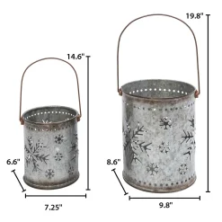 Gerson International Set Of 2 Nesting Metal Galvanized Snowflake Luminaries, Lg Is 19.8-In H (Including Handle)