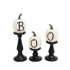 Gerson International Set Of 3 Pumpkin Candlesticks, Spooky Halloween Decor