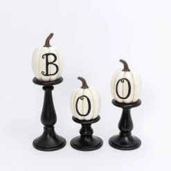 Gerson International Set Of 3 Pumpkin Candlesticks, Spooky Halloween Decor
