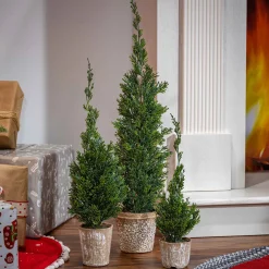 Gerson International Set Of 3 Slim Potted Christmas Trees