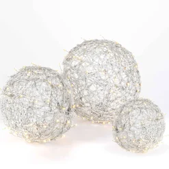 Gerson International Set Of 3 White Modern Organic Vine Balls, Battery Operated Led