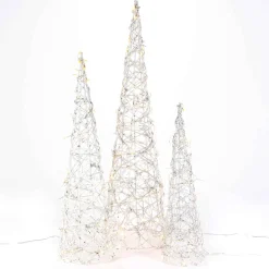 Gerson International Set Of 3 White Modern Vine Trees, Battery Operated Pre Lit Led