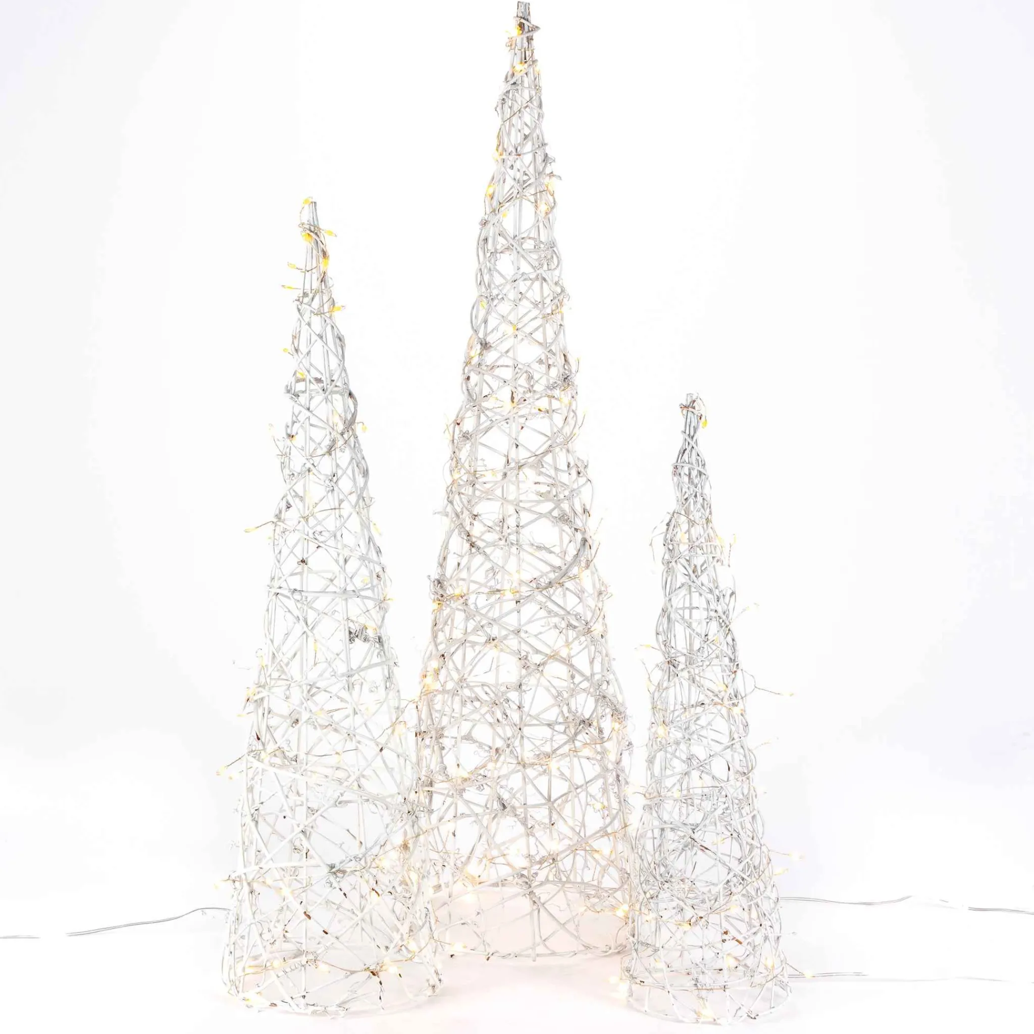 Gerson International Set Of 3 White Modern Vine Trees, Battery Operated Pre Lit Led