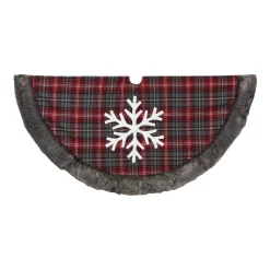 Gerson International Snowflake Christmas Holiday Tree Skirt, Faux Fur Buffalo Plaid