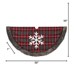 Gerson International Snowflake Christmas Holiday Tree Skirt, Faux Fur Buffalo Plaid