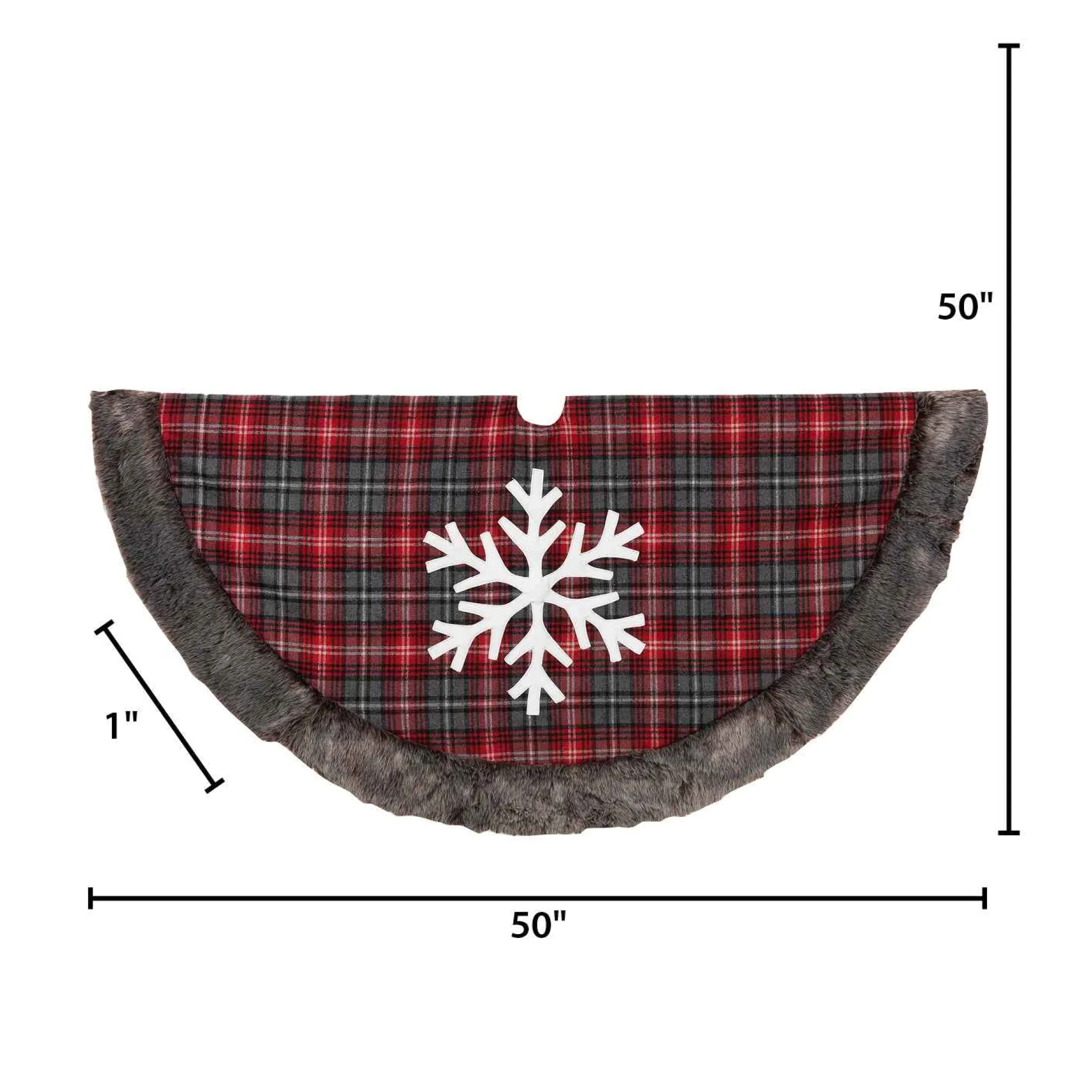 Gerson International Snowflake Christmas Holiday Tree Skirt, Faux Fur Buffalo Plaid