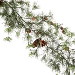Gerson International Snowy Ming Pine Garland With Drooping Branches And Pinecones