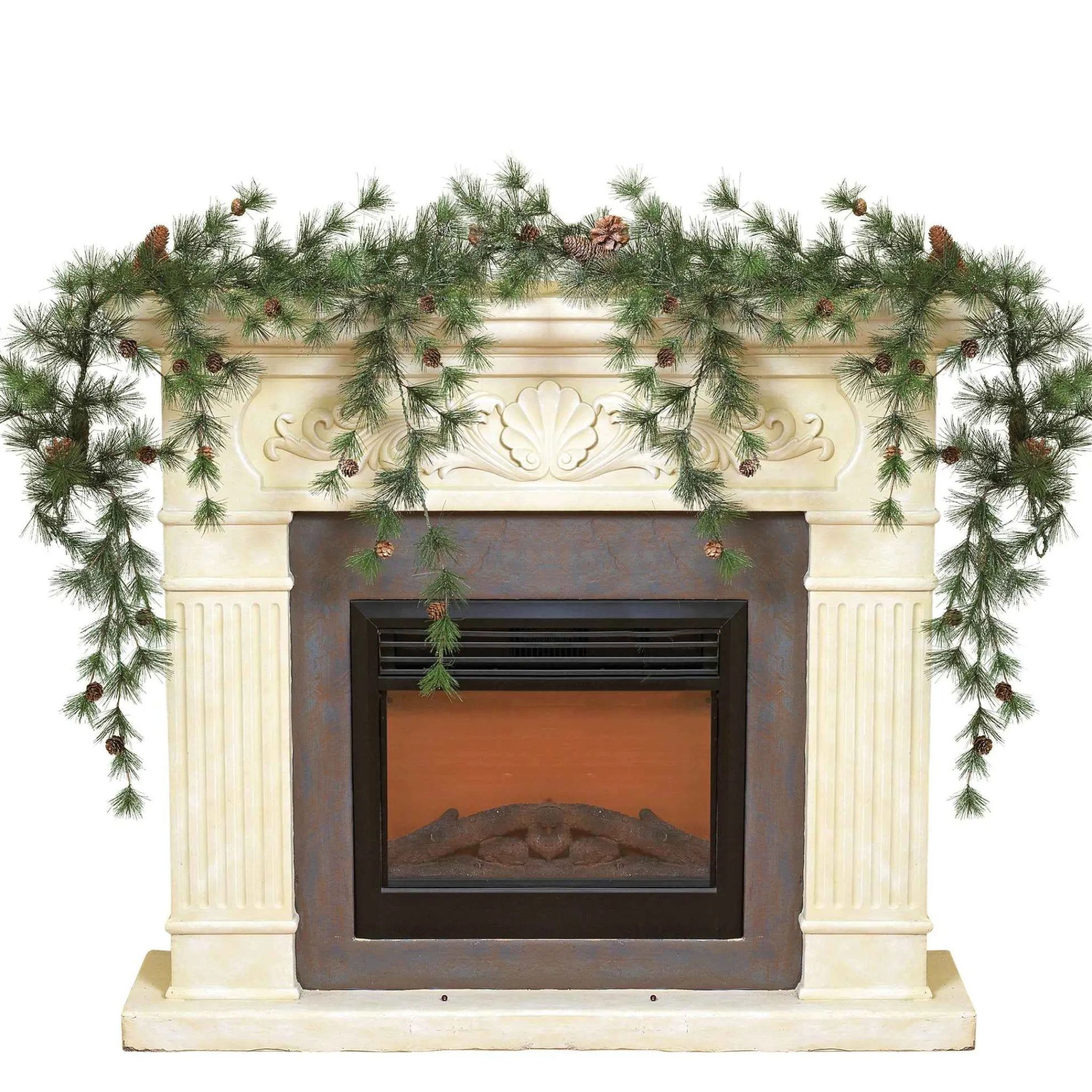 Gerson International Snowy Ming Pine Garland With Drooping Branches And Pinecones