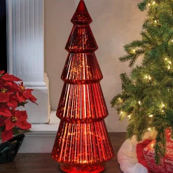 Gerson International Traditional Vintage Lighted Handblown Red Mercury Glass Tree